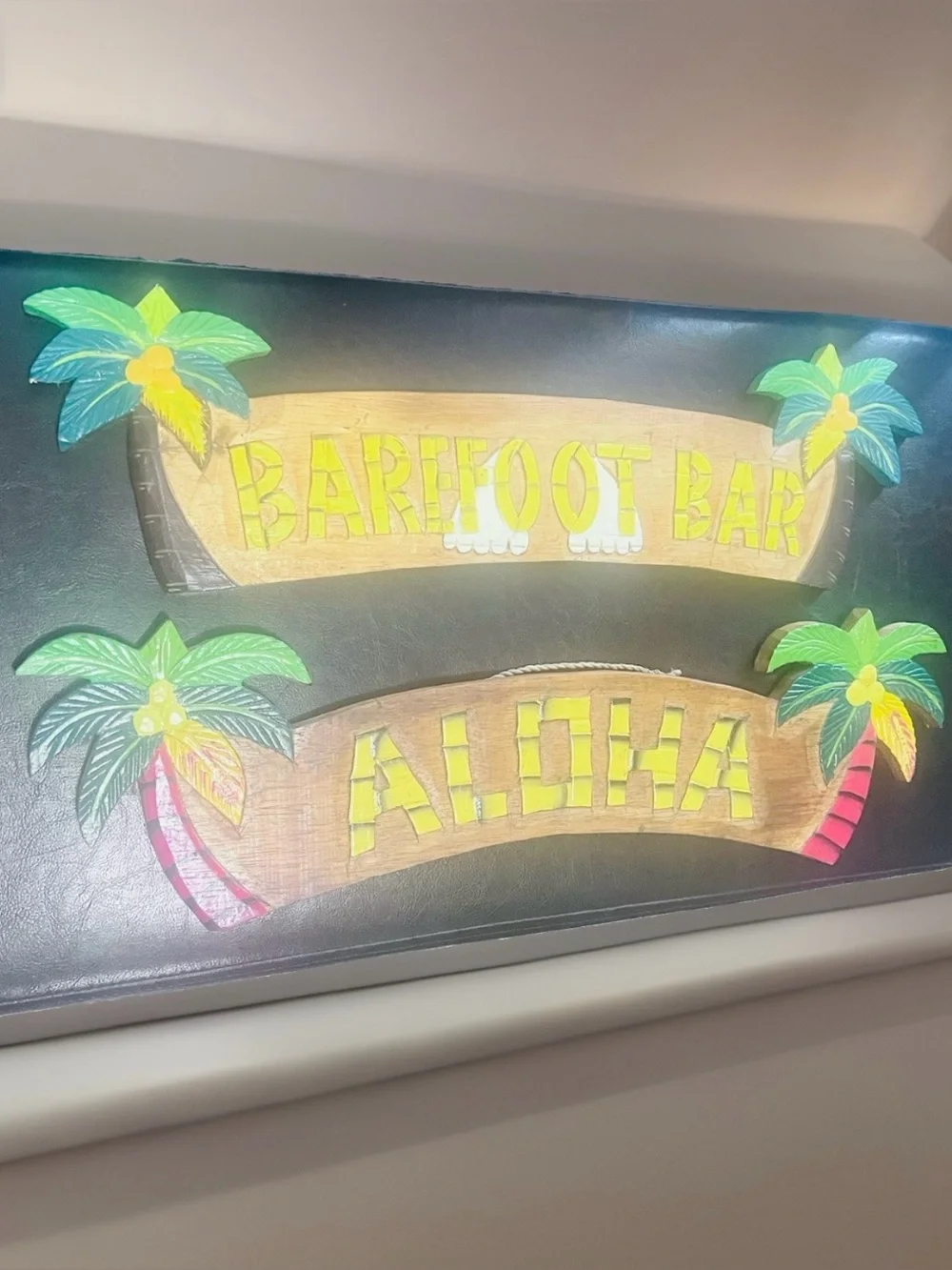 Aloha & Barefoot Bar Signs 22”L with Palm Trees - Welcome & Bar Sign